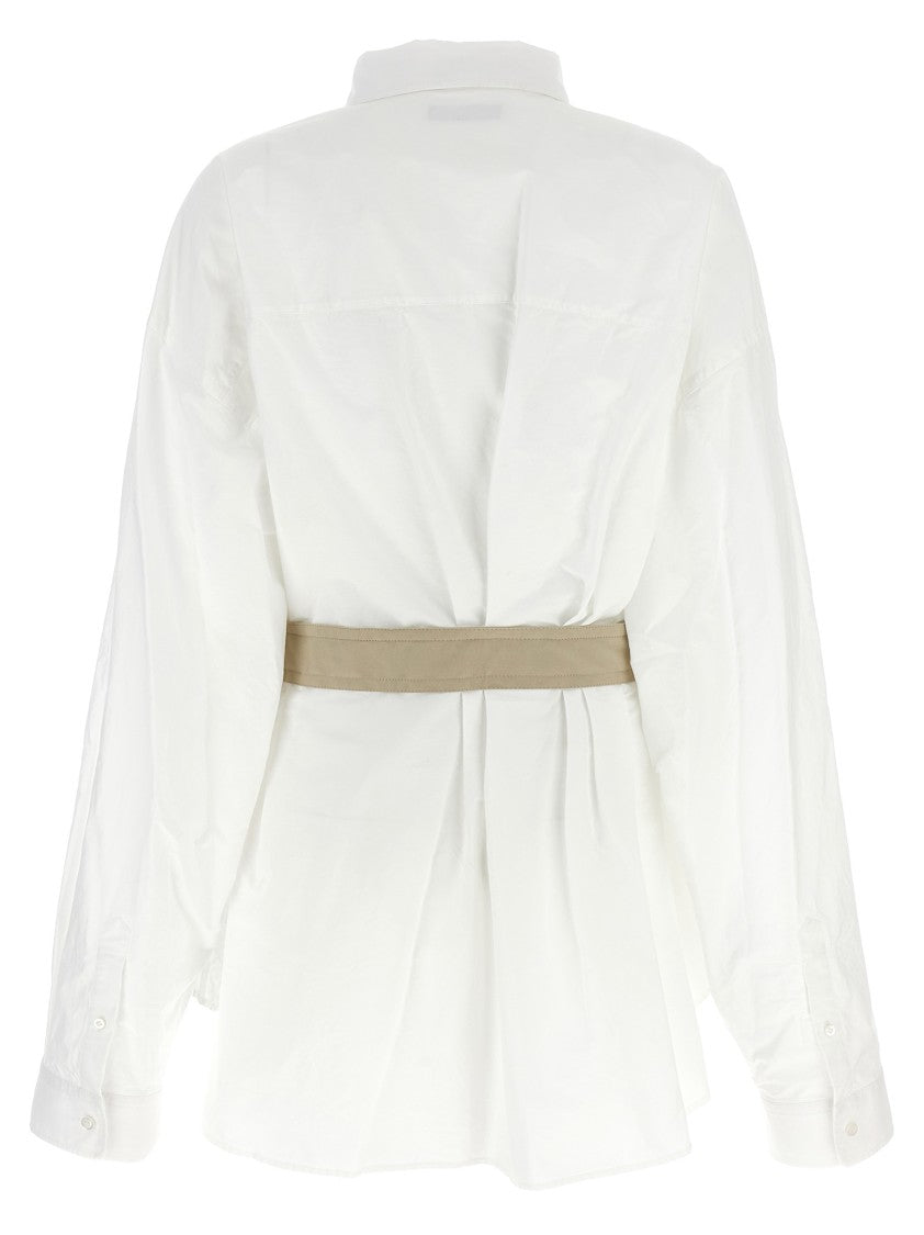 Balenciaga Wrinkled Cotton Shirt With Contrast Waist Belt