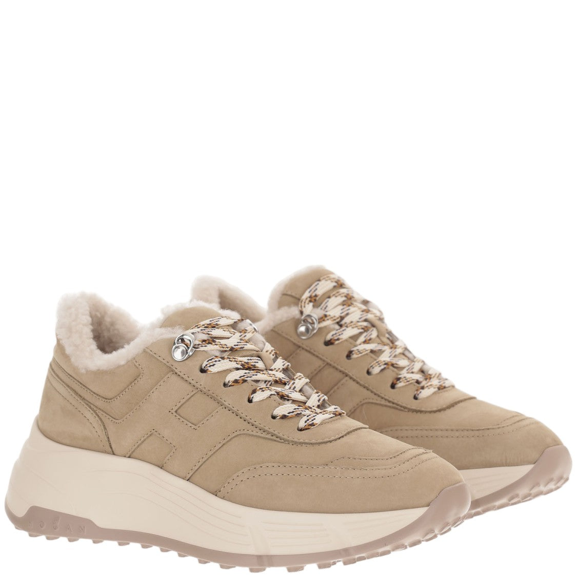 Hogan Beige Hi-Fi Fur-Lined Suede Sneakers