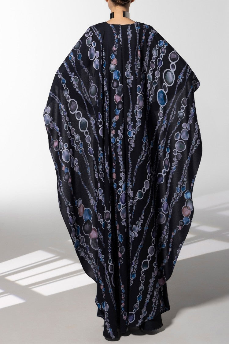 Saiid Kobeisy Multicolor Canton Crepe Cape Printed Jumpsuit