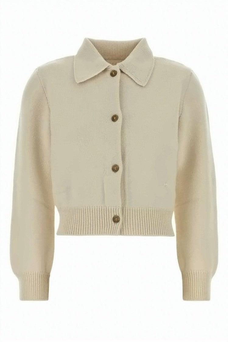 A.P.C. Cropped Wool Knit Cardigan With Classic Collar And Structured Silhouette