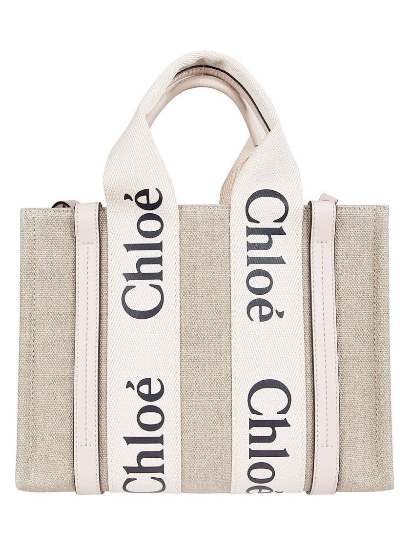 Chloé Rectangular Structured Bag In Natural Beige Linen