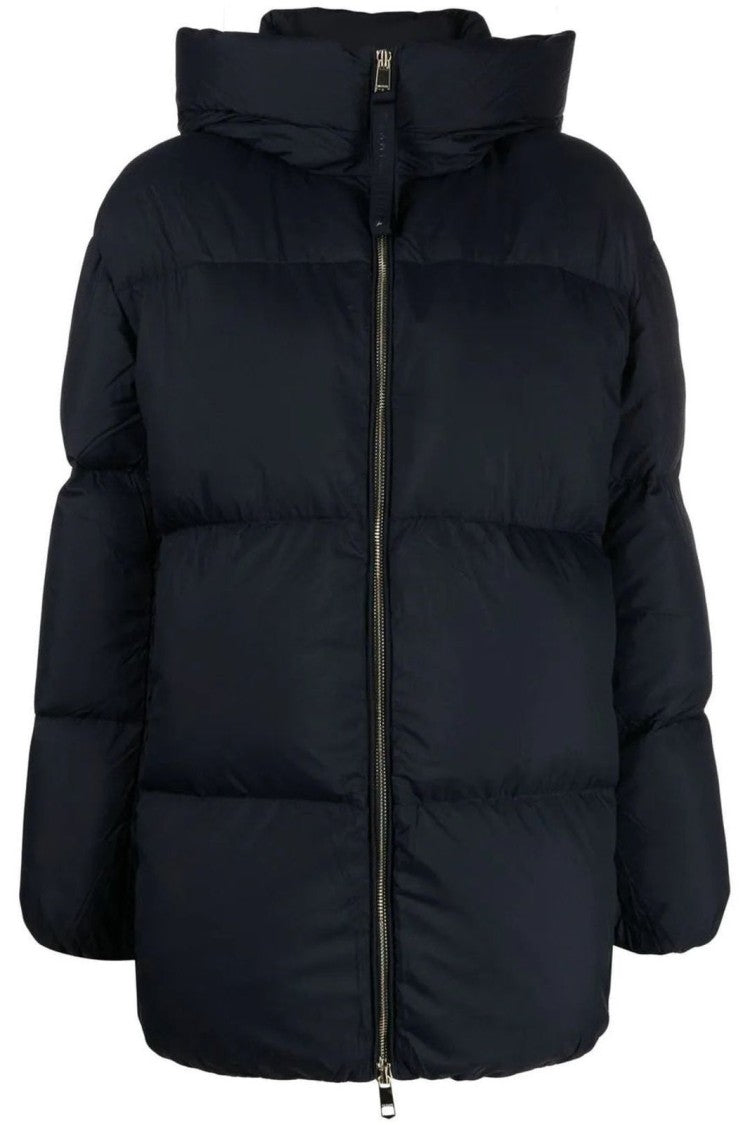 Tommy Hilfiger Quilted Blue Puffer Coat With High Collar And Zipper Closure