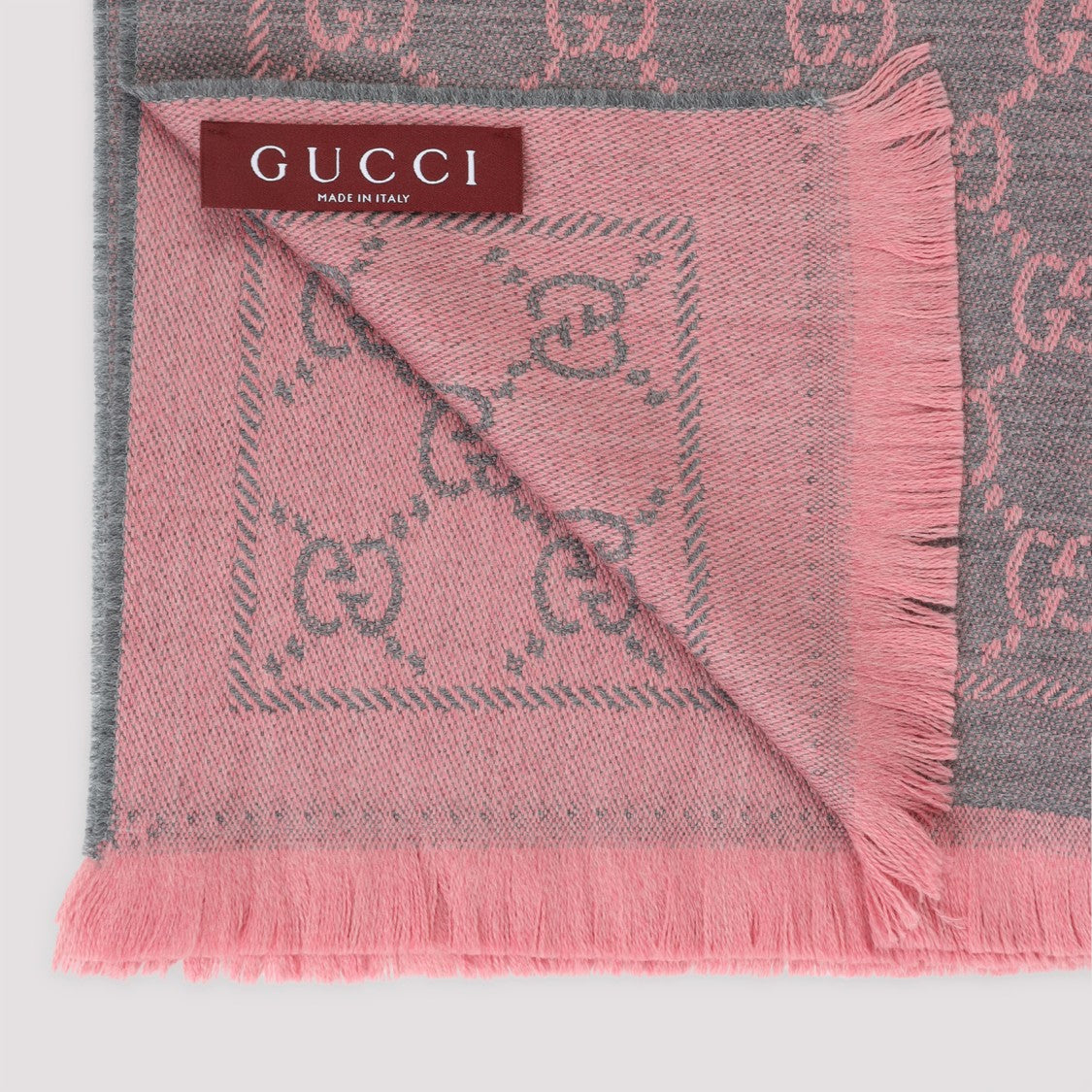 Gucci Pink Gg Jacquard Pattern Knitted Scarf