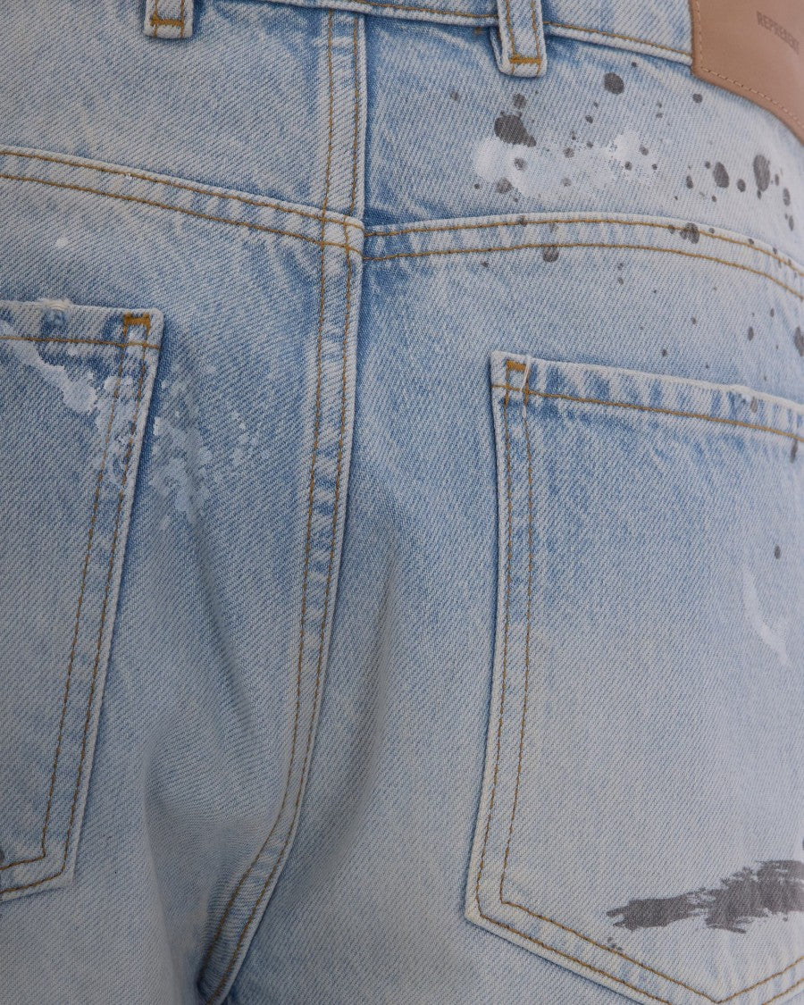 Represent Coastal Blue Painted Wide-Leg Jeans