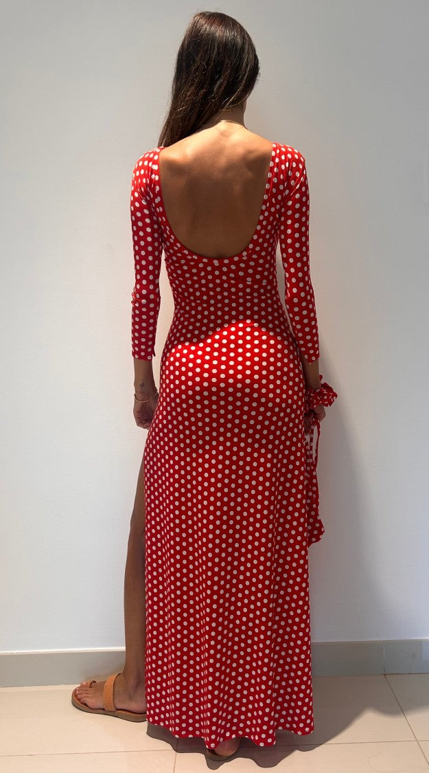 Hawa Made From Love Red Maha Polka Dot Polyester Maxi Dress