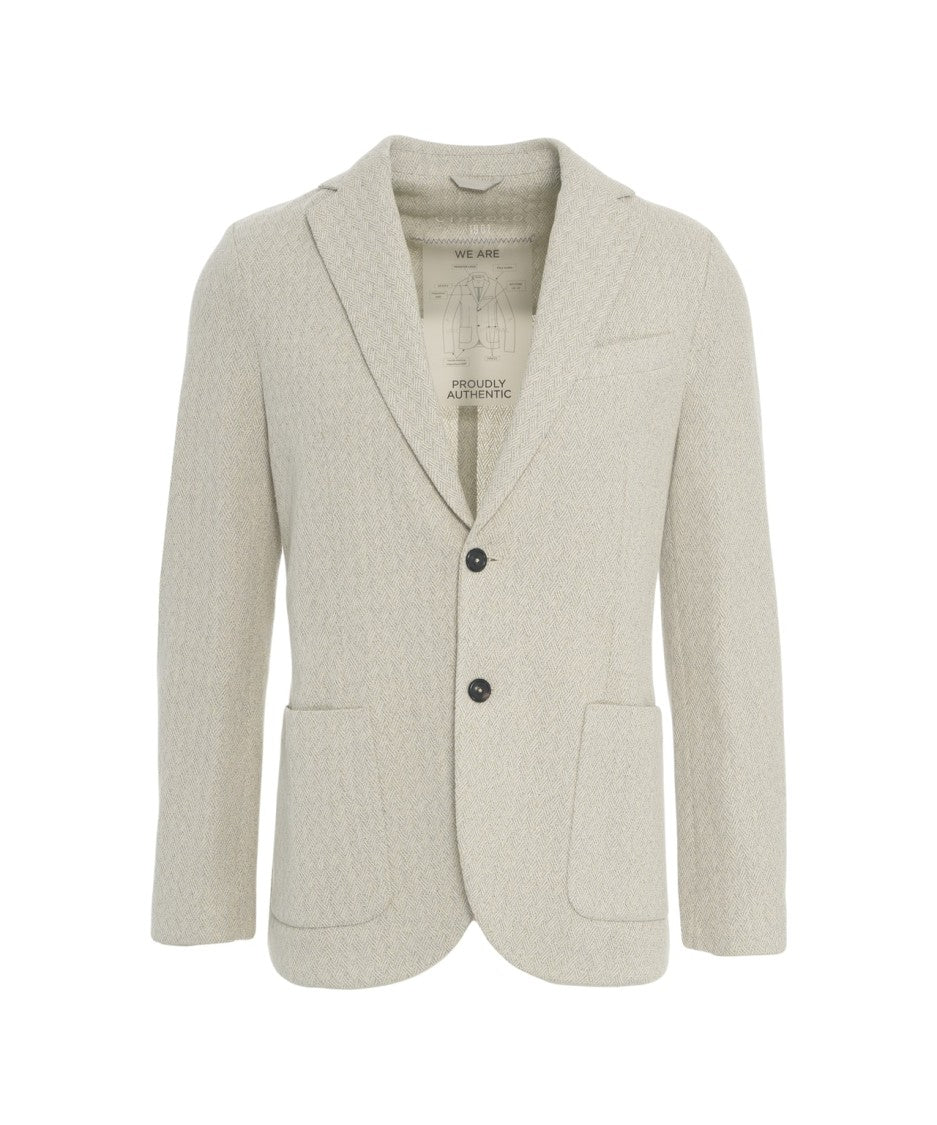 Circolo 1901 Beige Herringbone Blazer With Notched Lapels And Tailored Fit