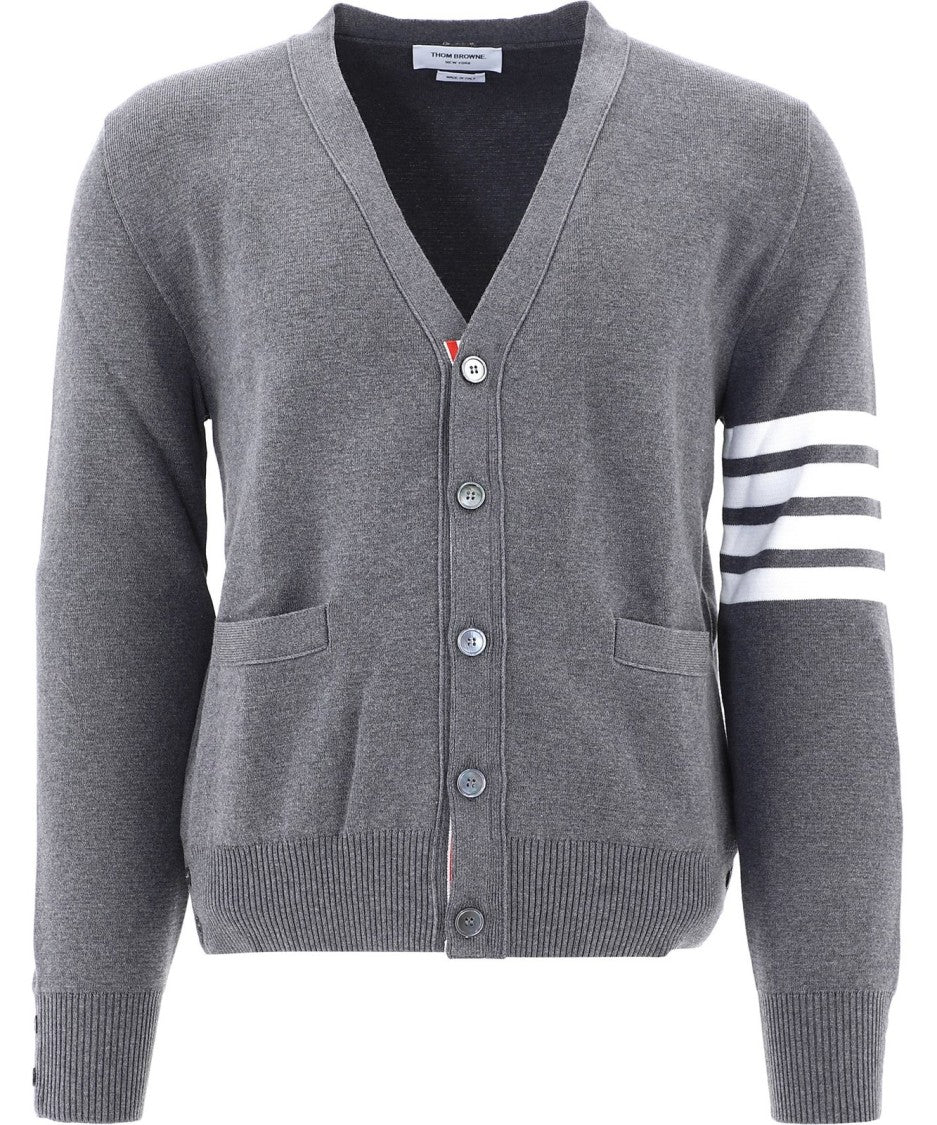 Thom Browne Classic Grey Knit Sweater With Ribbed Cuffs And Hem