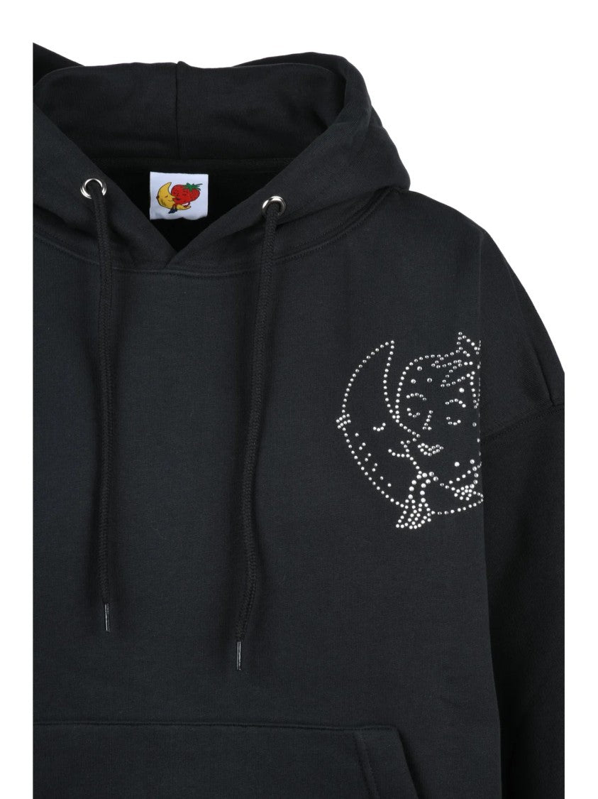Sky High Farm Black Eye-Catching Rhinestone Cropped Cotton Hoodie