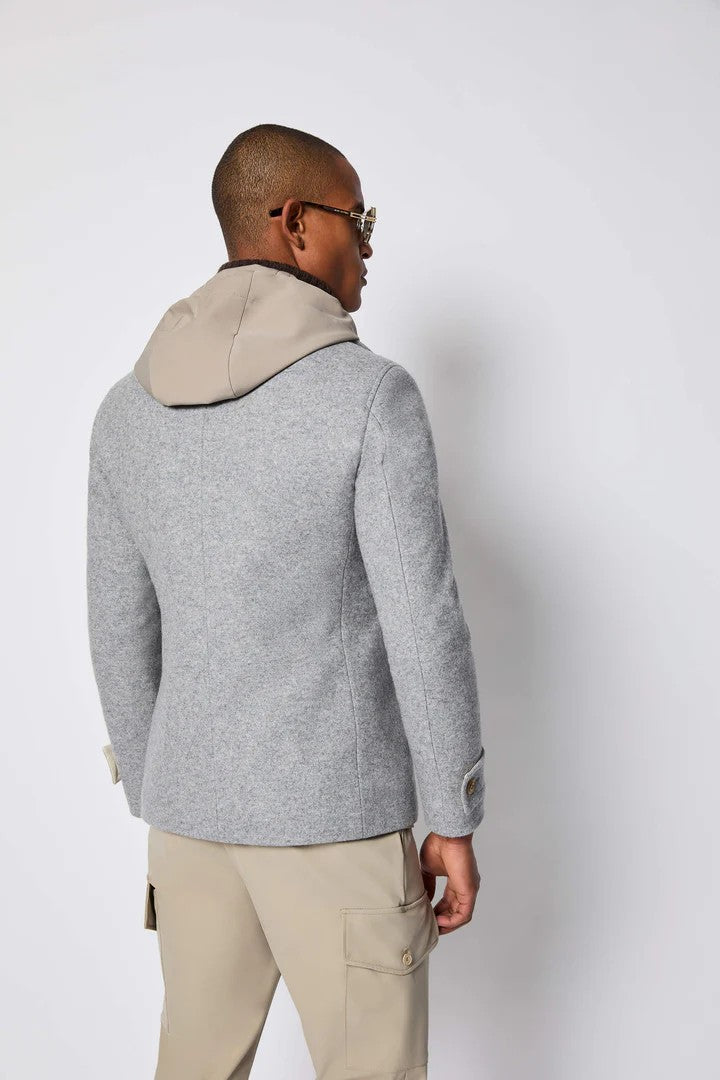 L.B.M. 1911 Light Grey Peacoat With Hood
