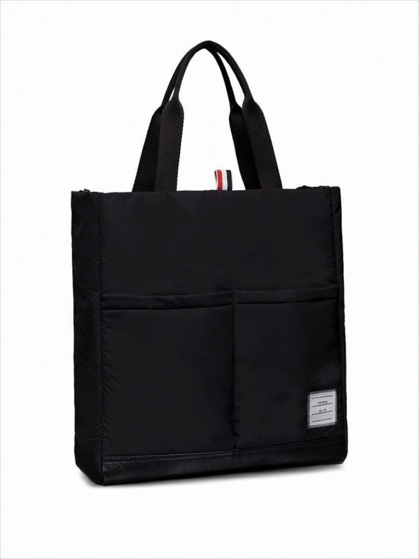 Thom Browne Black Polyester Tote Bag With Calf Leather Accents