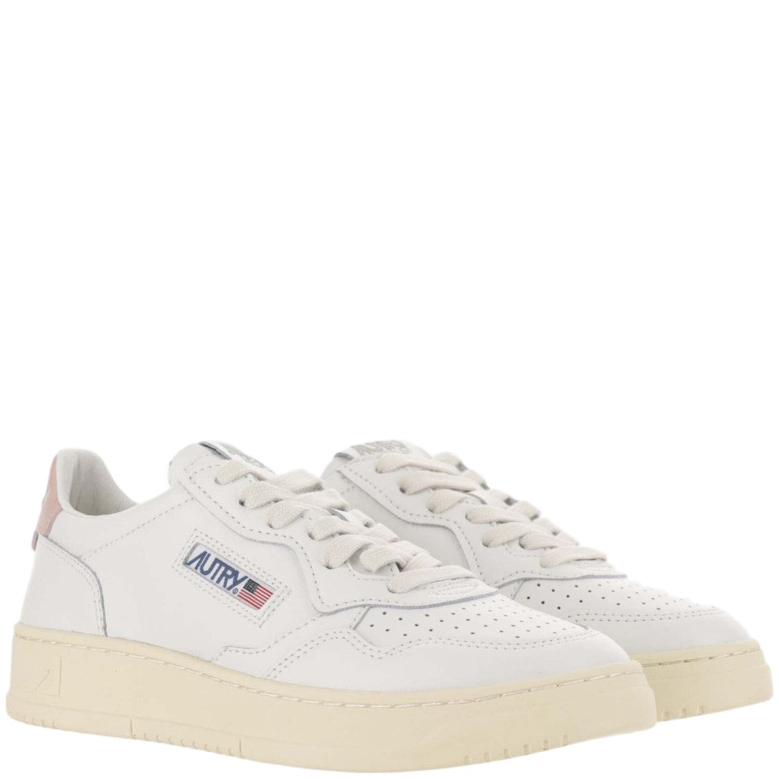 Autry Round Toe Leather Trainers With Front Lacing And Iconic Logo
