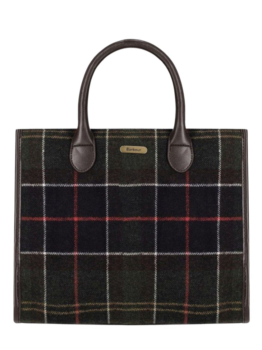Barbour Checked Tote Bag With Leather Accents And Detachable Strap