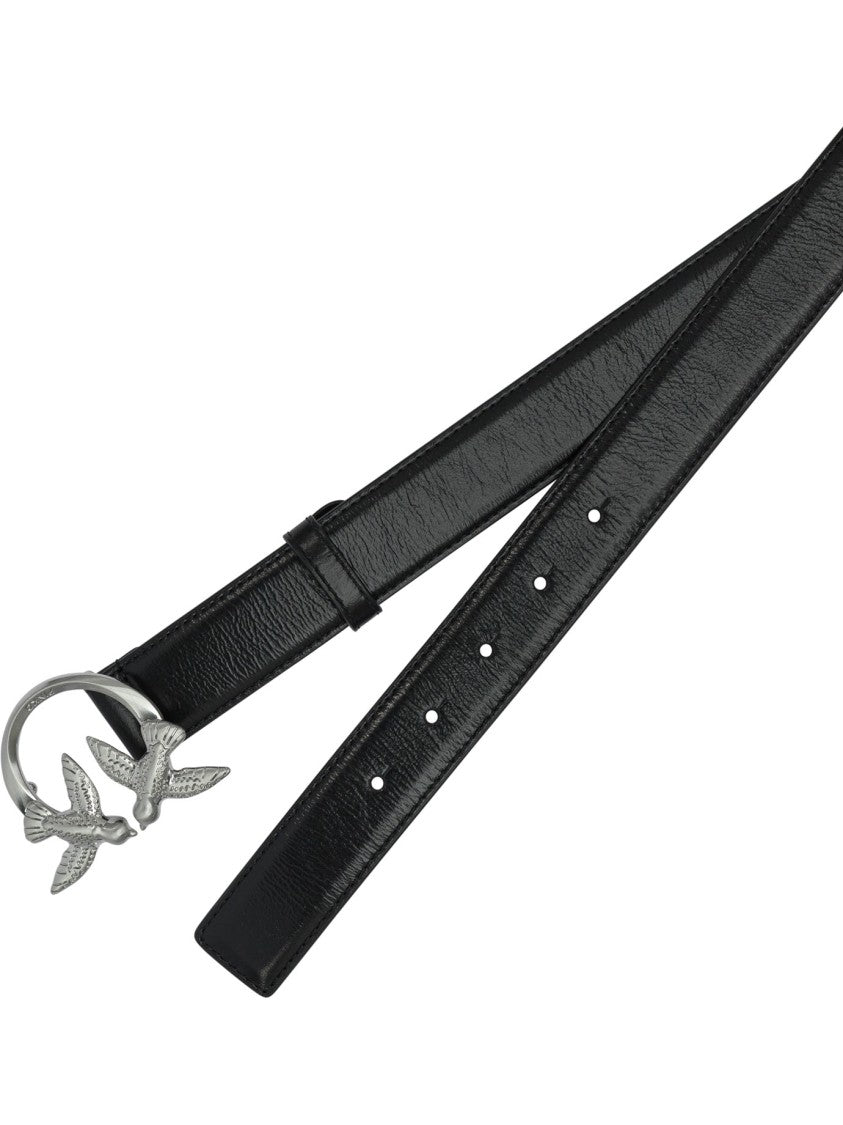 Pinko Black Leather Belt With Distinctive Bird Buckle