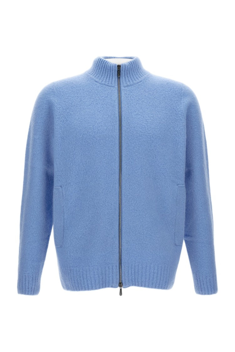 Drumohr Brushed Virgin Wool Cardigan With High Knit Collar And Zip Closure