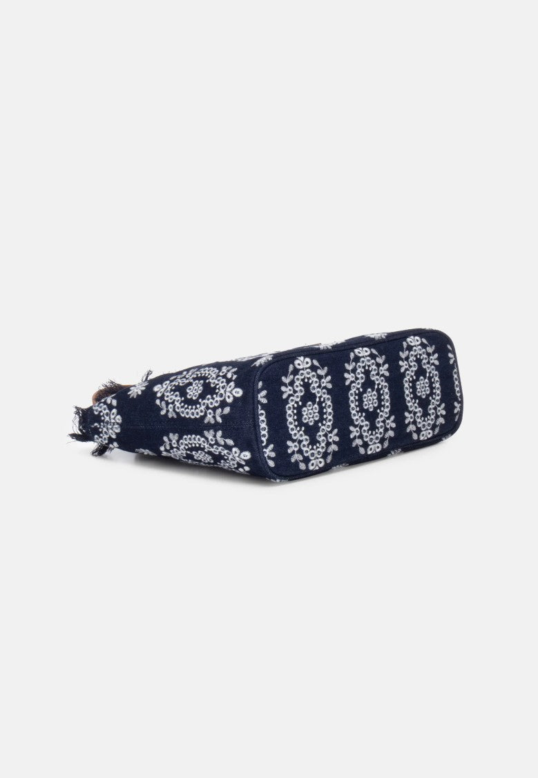 Mc2 Saint Barth Navy Blue Rectangular Tote Bag With Embroidered Details