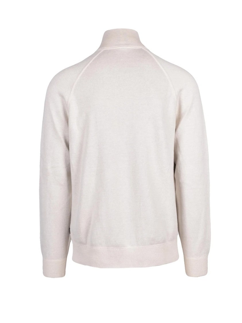 Boss White Cotton-Blend High-Collar Zip Cardigan