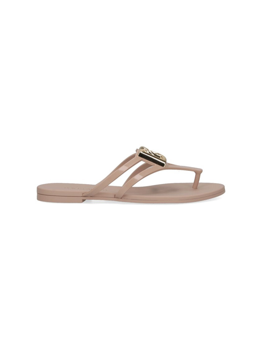 Dolce & Gabbana Cream Rubber Slip-On Sandals With Gold Logo