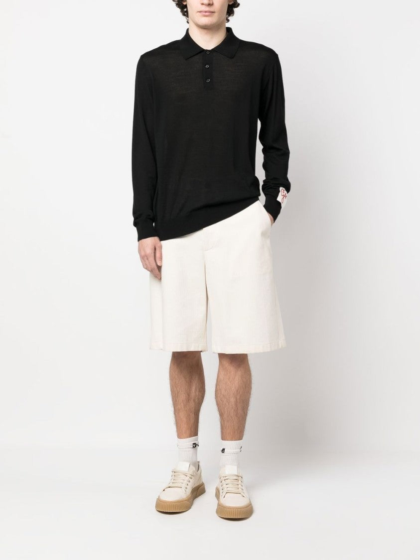 Golden Goose Knitted Virgin Wool Polo With Classic Collar And Long Sleeves