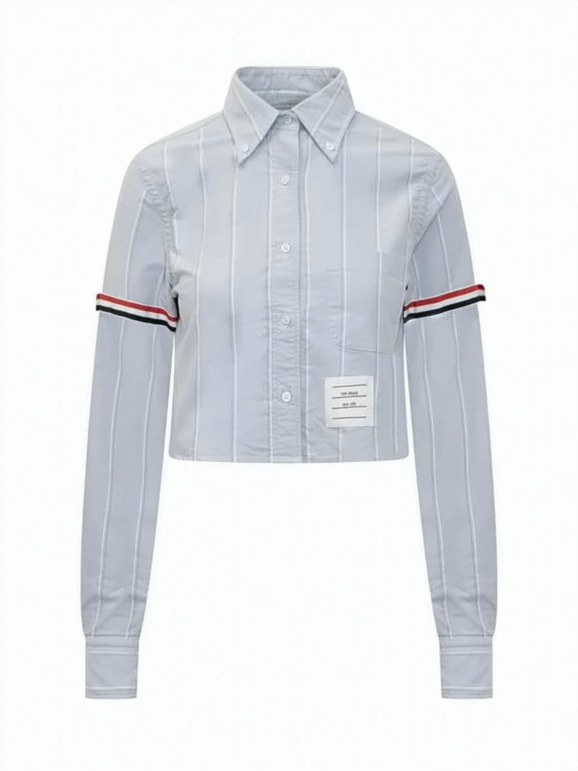 Thom Browne Cropped Blue Shirt With Vertical Stripes