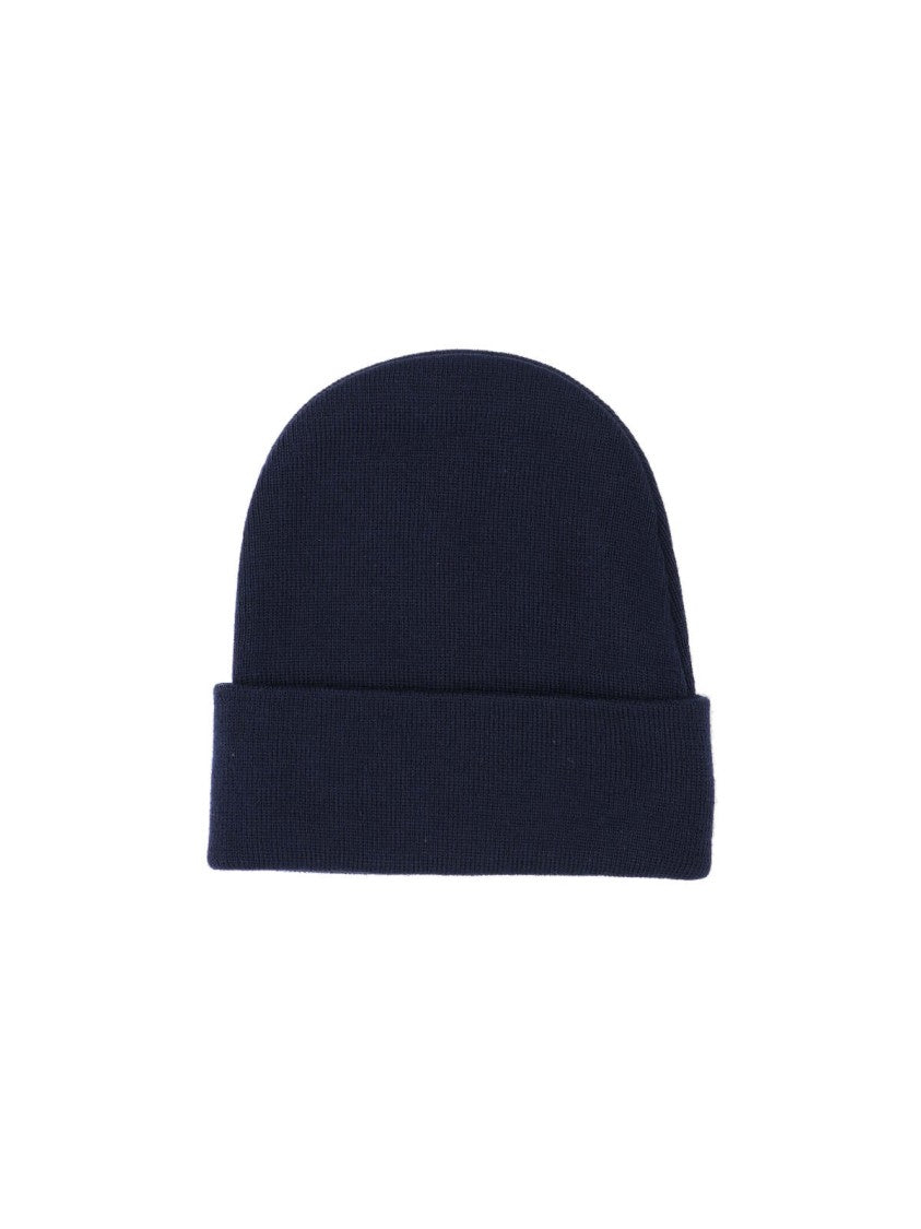 Gucci Navy Blue Wool Beanie With Green Logo Embroidery