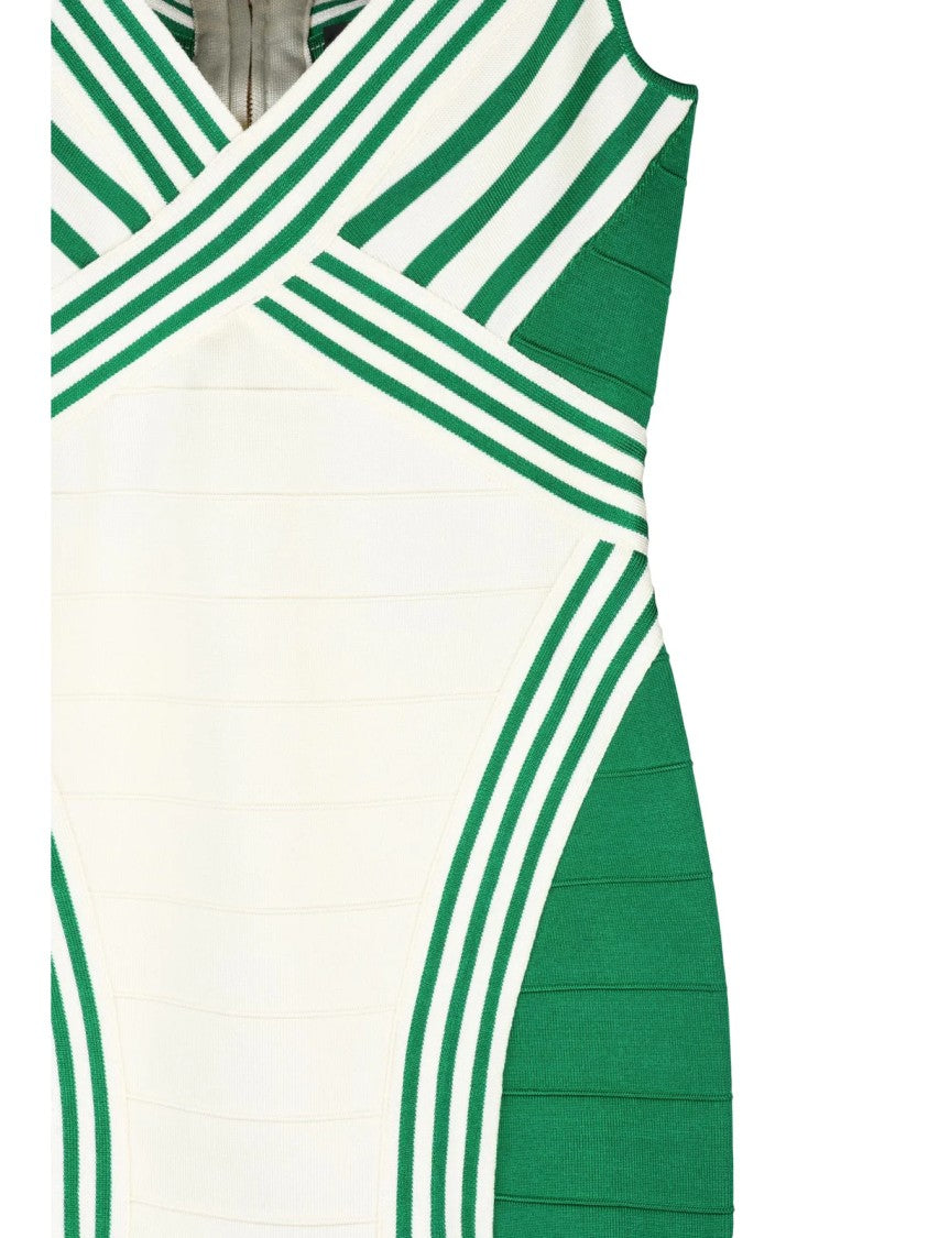 Elisabetta Franchi White/Green Viscose Polyamide Women Knit Midi Dress