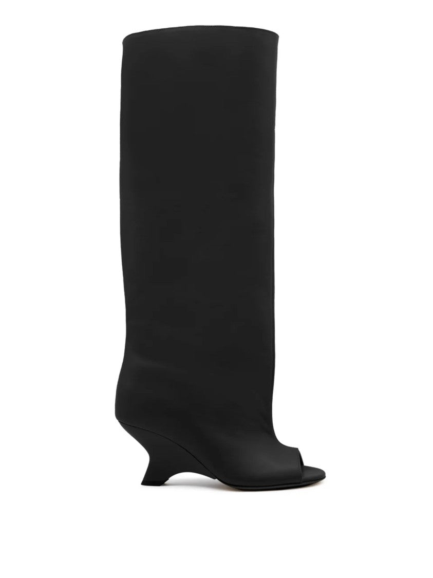 Gia Borghini Sculptural Open-Toe Ninette Boot In Black Matte Leather