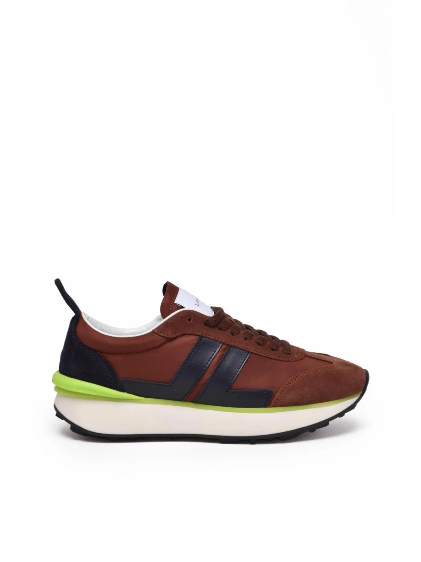 Lanvin Brown/Blue Bump Nylon Leather-Blend Low-Top Sneakers