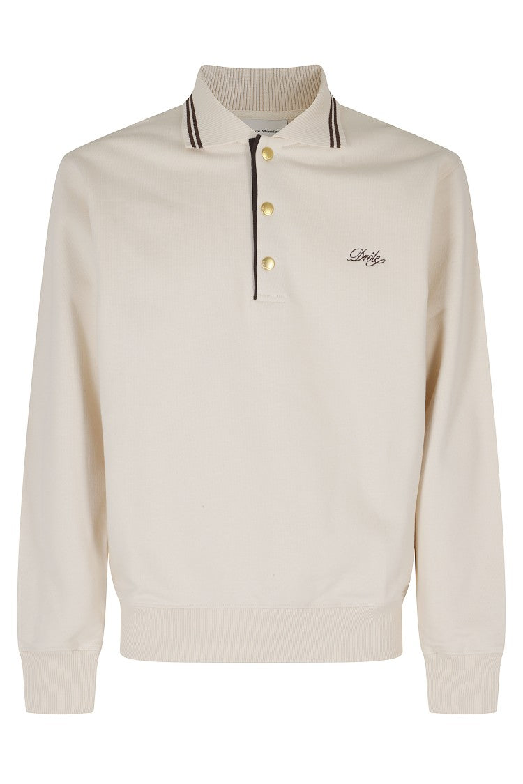Drôle De Monsieur Beige Drole Long-Sleeve Cotton Polo Shirt