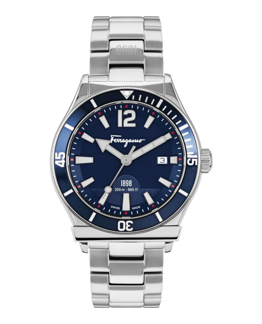 Ferragamo Ferragamo Men’S 1898 Watch With Blue Guilloche Dial