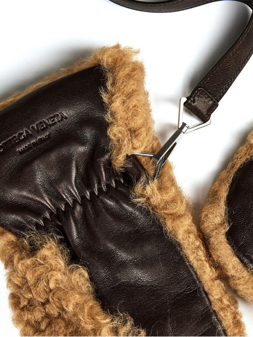Bottega Veneta Teddy Shearling And Leather Logo Gloves