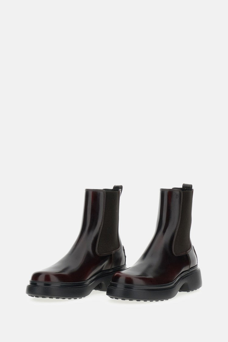 Tod's Burgundy Brown Ankle Boots With Elastic Sides