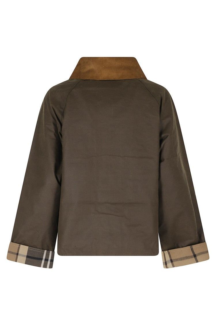 Barbour Green Modern Spey Wax Cropped Corduroy Collar Jacket