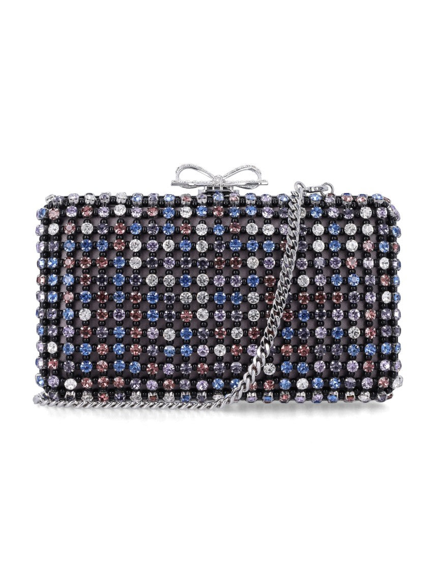 Self-Portrait Multi Crystal Chainmail Clutch With Silver Bow Clasp