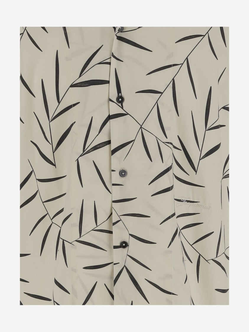 Jacquemus Cotton Poplin Shirt With Foliage Print And Embroidered Logo