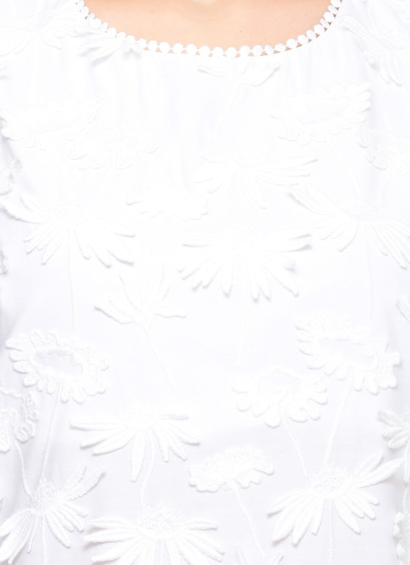 Parosh White Cotton Mini Dress With Relief Floral Embroidery