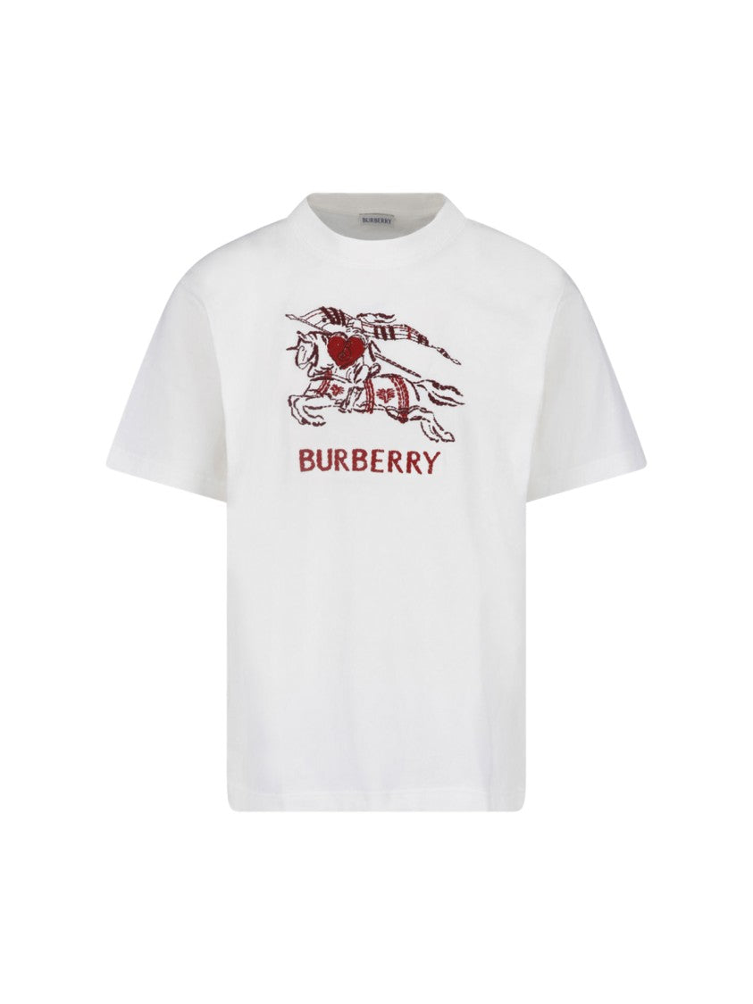 Burberry Embroidered White Short-Sleeve T-Shirt With Equestrian Motif