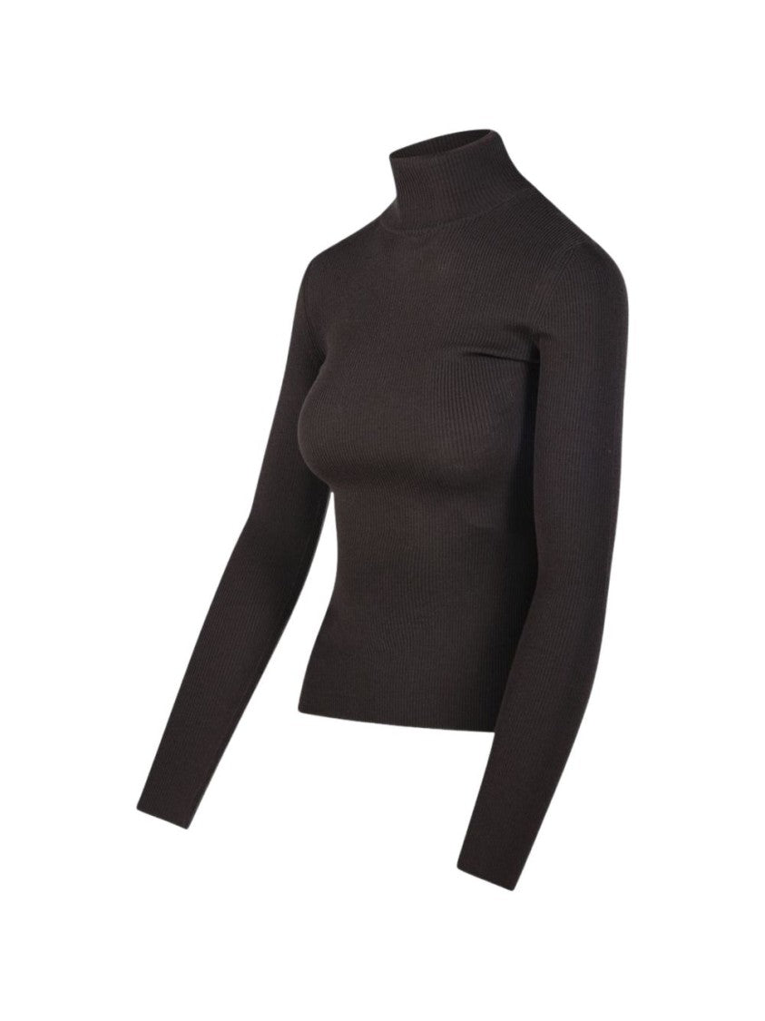 Max Mara Ribbed Knit Top With High Neckline And Fitted Silhouette