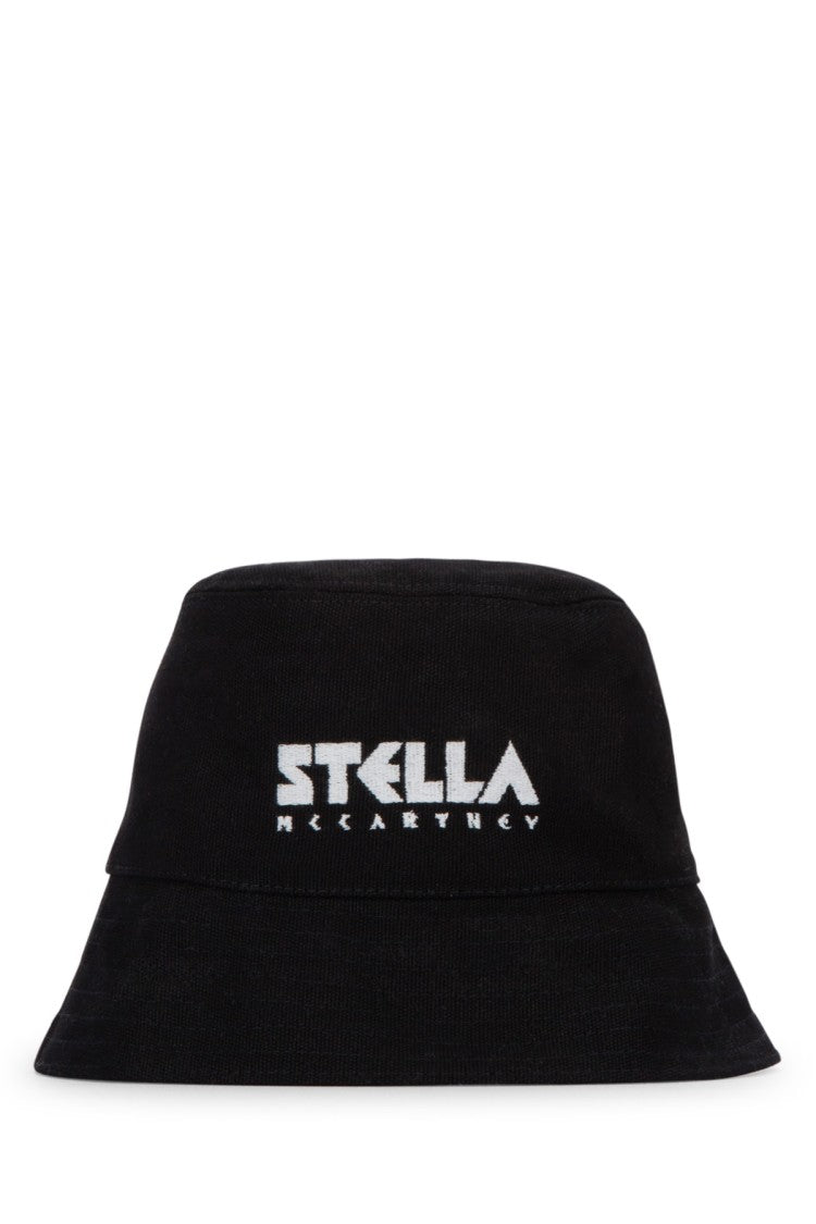 Stella Mccartney Structured Black Bucket Hat With Bold Embroidery