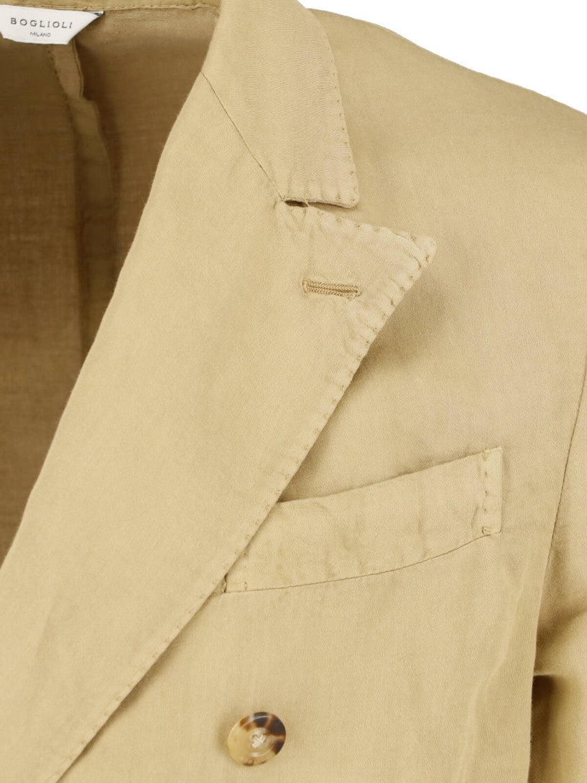 Boglioli Beige Double-Breasted Cotton Linen Suit