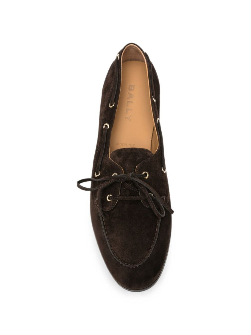 Bally Moccasin-Style Lace-Up Bow Suede Flat Shoes