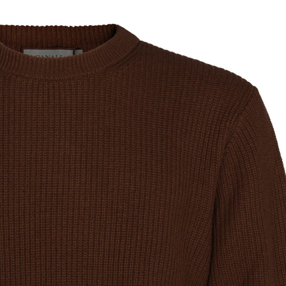 Canali Rich Brown Knit Sweater With Classic Crew Neckline