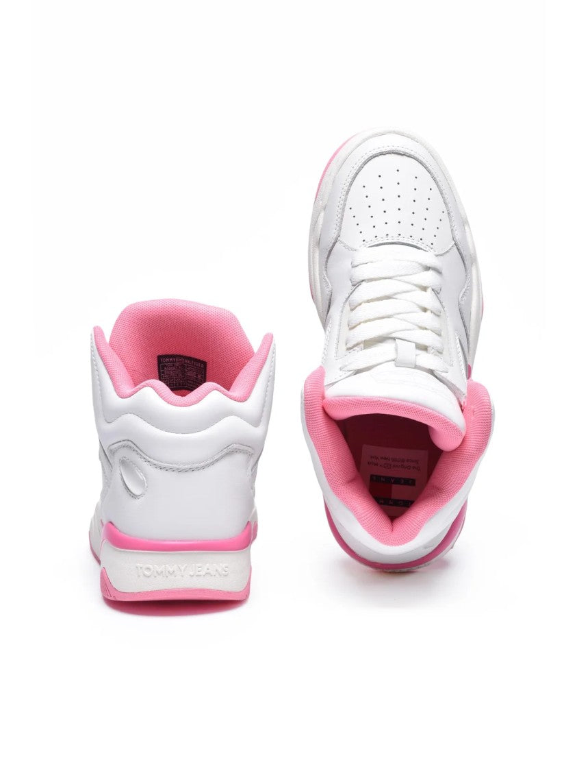 Tommy Jeans White Leather-Blend High-Top Sneakers