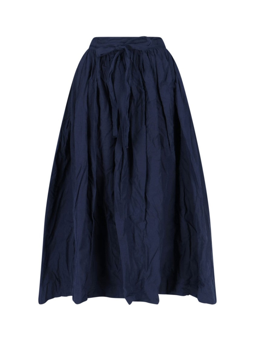 Daniela Gregis Cotton Satin Pleated Skirt – Navy