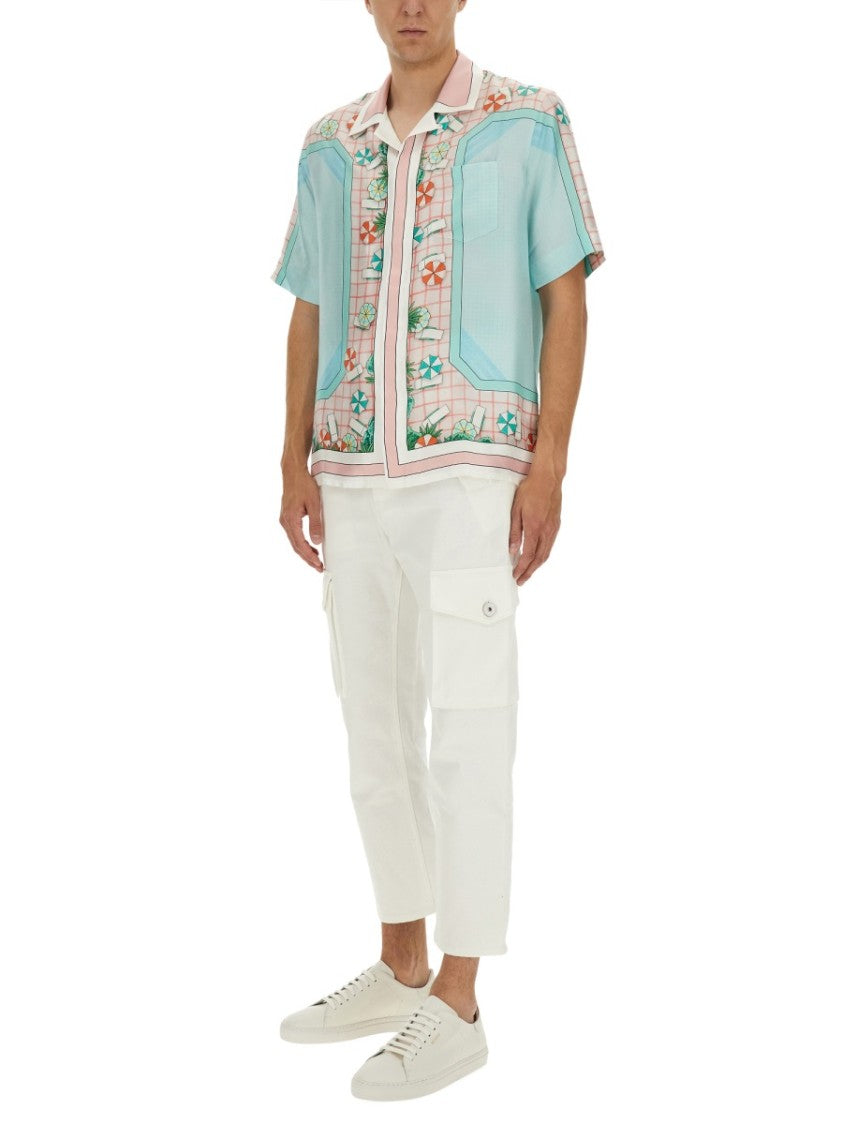 Casablanca Vibrant Silk Short-Sleeved Shirt With Geometric Patterns