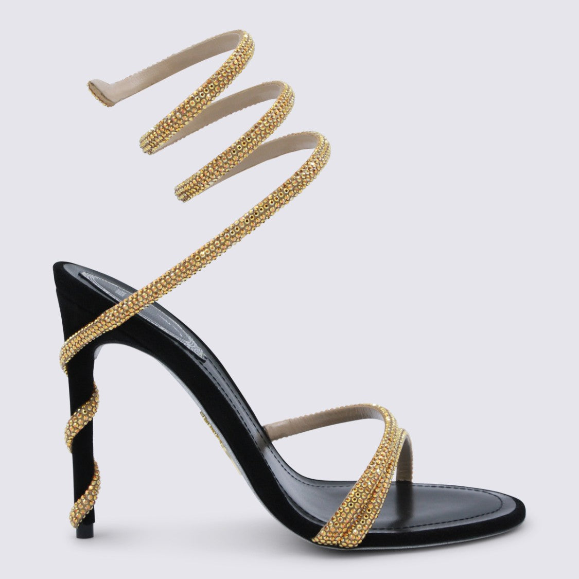 René Caovilla Black And Gold Leather Sandals