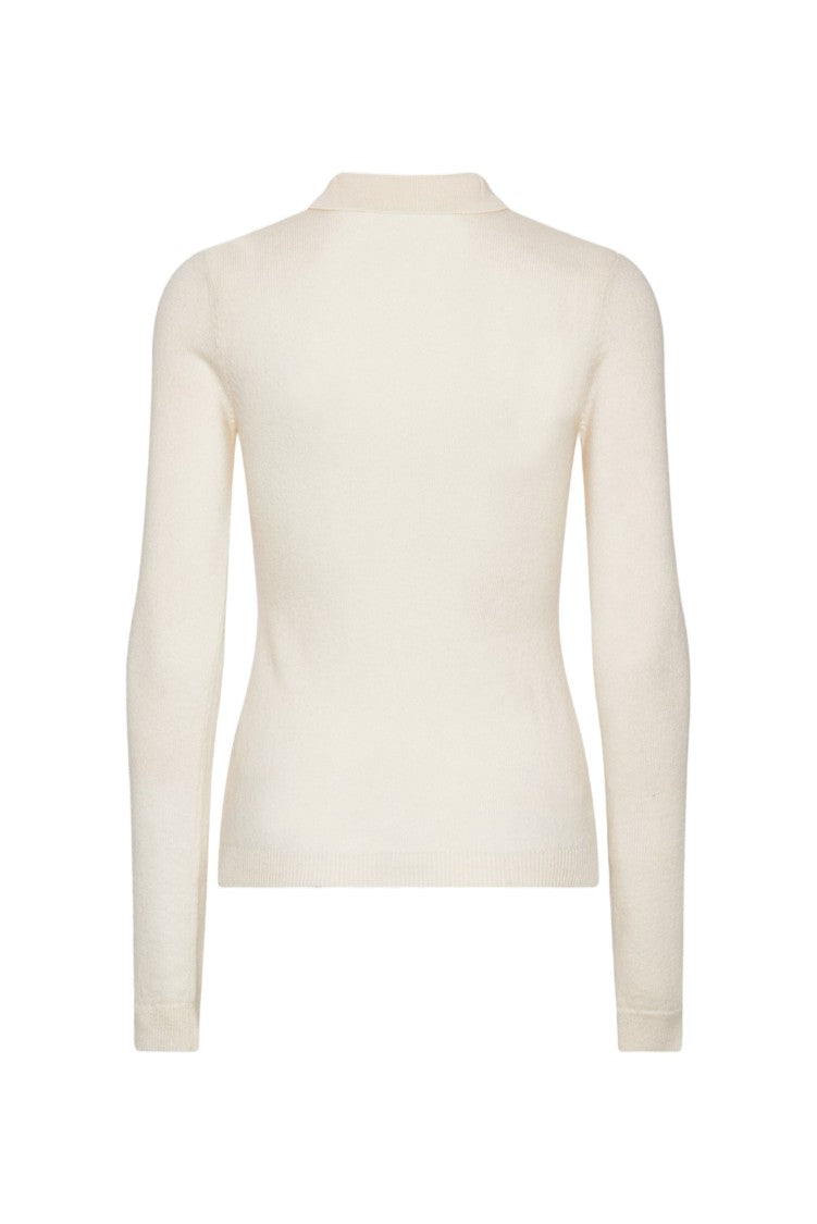 Rotate Knitted Logo Patch Wool-Cashmere Polo Shirt
