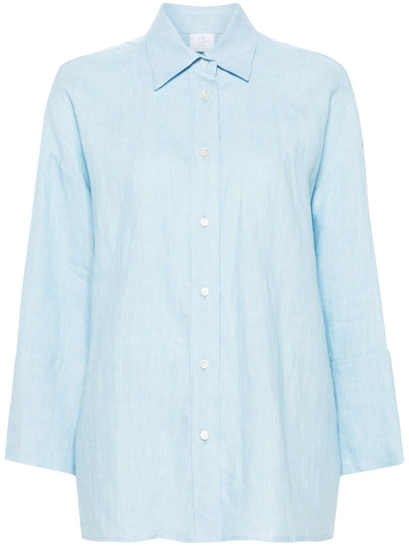 Eleventy Blue Over Relaxed Fit Linen Long-Sleeve Shirt