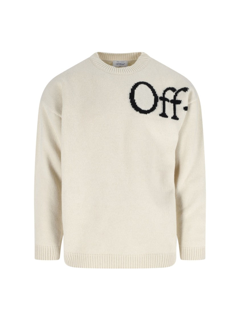 Off-White Classic White Knit Sweater With Round Neckline