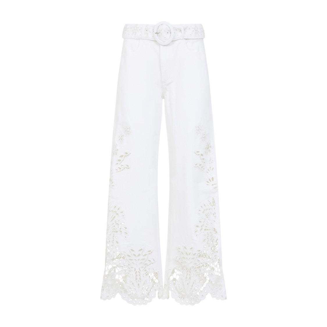 Farm Rio Straight-Leg Trousers With Floral Cut-Out Embroidery And Matching Belt