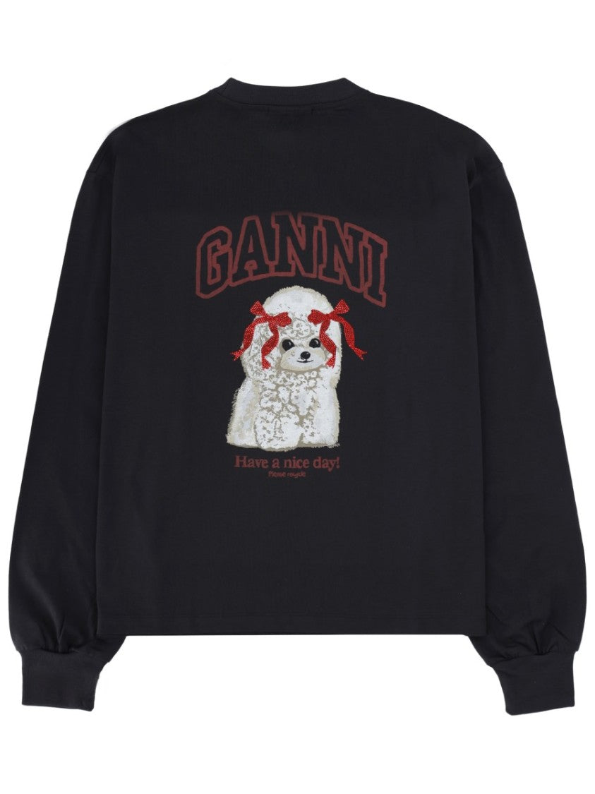 Ganni Grey Poodle Organic Cotton T-Shirt